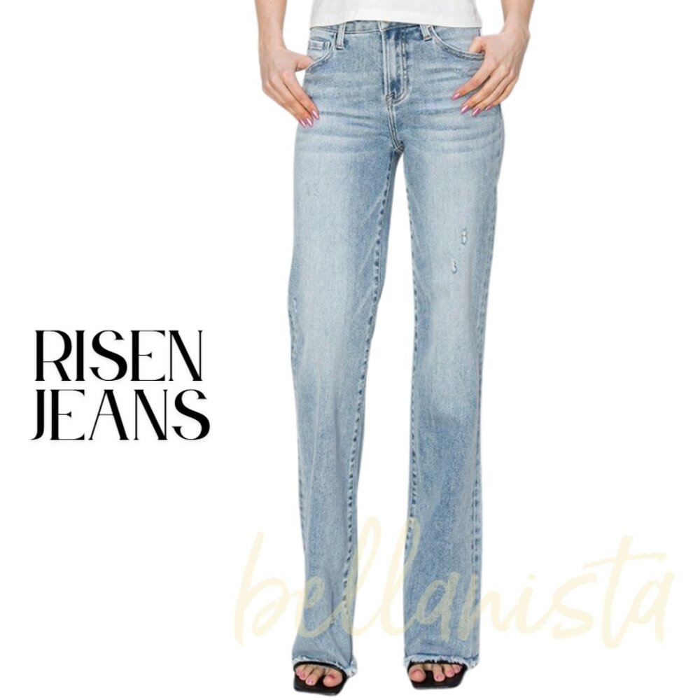 5471 RISEN Lt Blue Mid Rise Long Straight Leg Stretch Jeans Tall